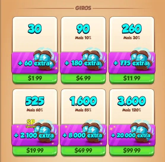 comprar giros na loja do coin master